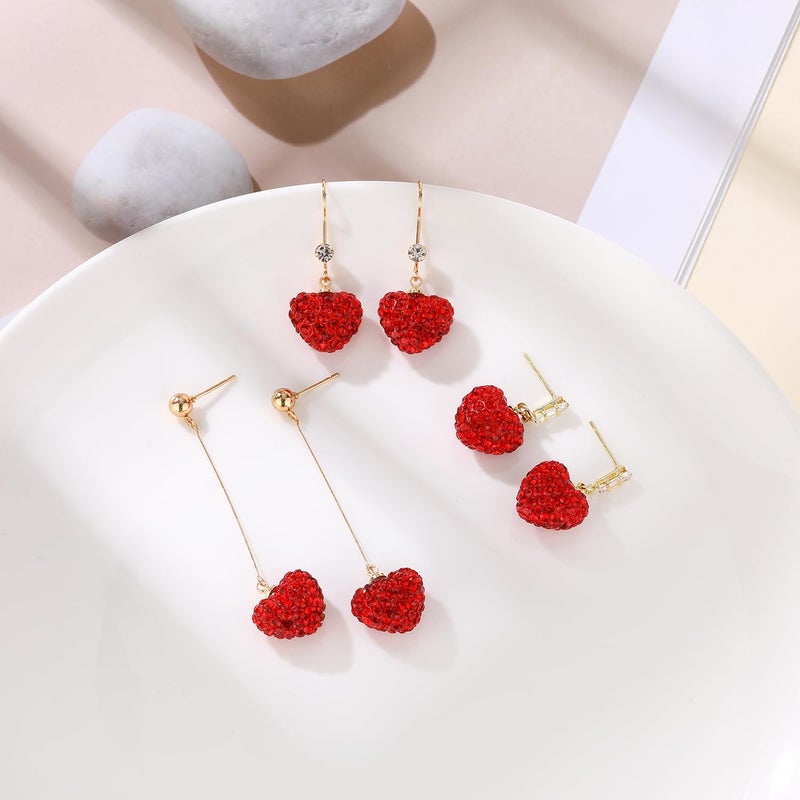 Lotsof Red Heart Drop Earrings for Women, Sparkling Full-Crystal Valentine's Heart Dangle Earrings, Gold-Plated Statement Jewelry for Party/Wedding/Gift (Crystal Red Heart Earrings) - Image 3