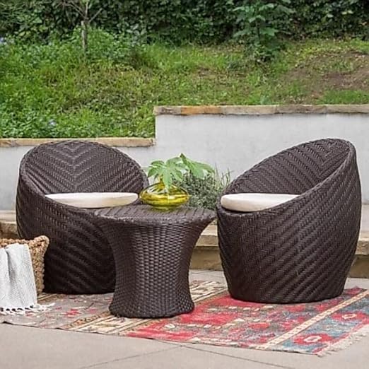 ANAND INDIA GROUPS ANAND INDIA GROUPS Apple 2 Chair 1 Table Patio Set with Cushion for IndoorOutdoor Garden Balcony Living Room Tea Coffee Furniture for Home Dcor Standard Brown White2 Chair 1 Table