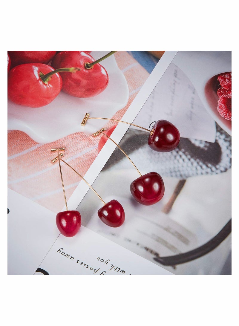 4 Pairs Cherry Earrings Cherry Sweet Earrings 3D Cherry Dangle Earrings for Women and Girls - Image 2