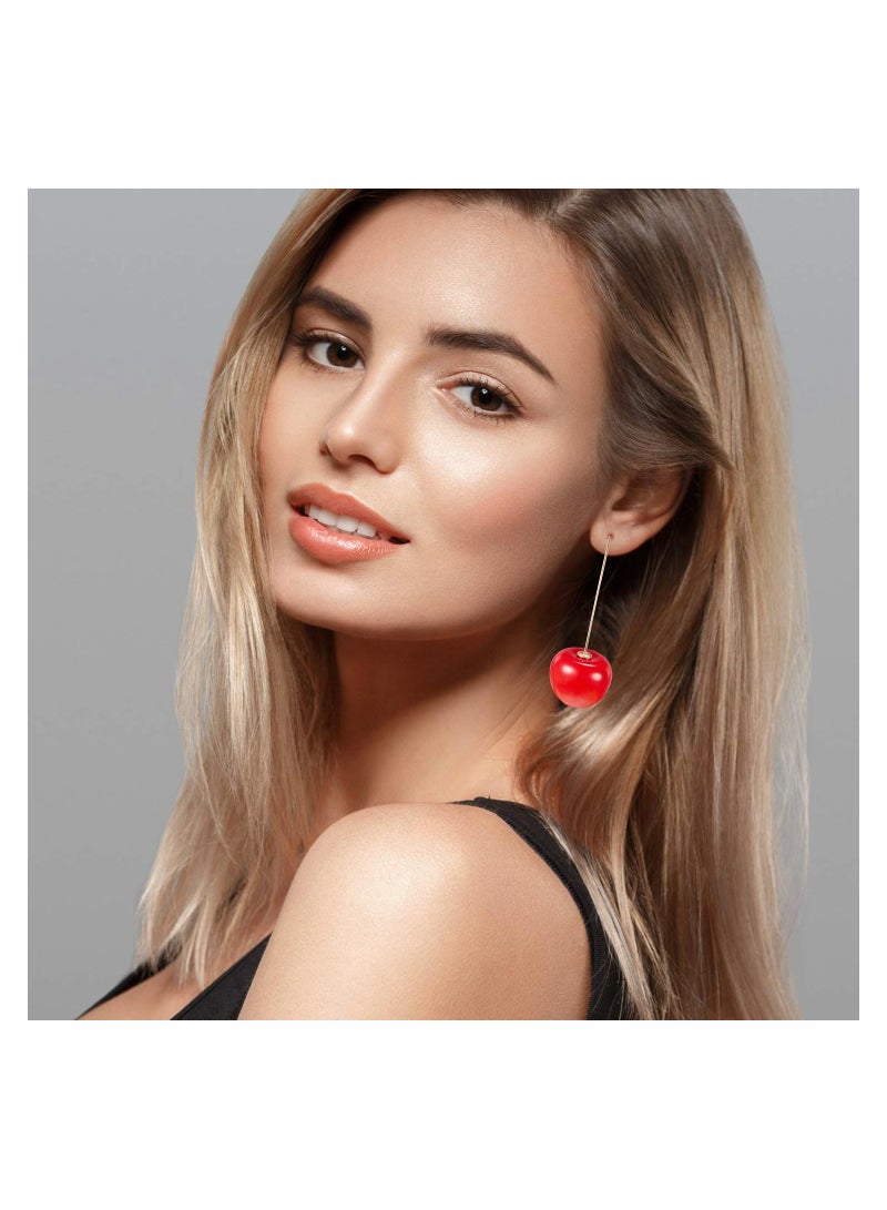 4 Pairs Cherry Earrings Cherry Sweet Earrings 3D Cherry Dangle Earrings for Women and Girls - Image 5