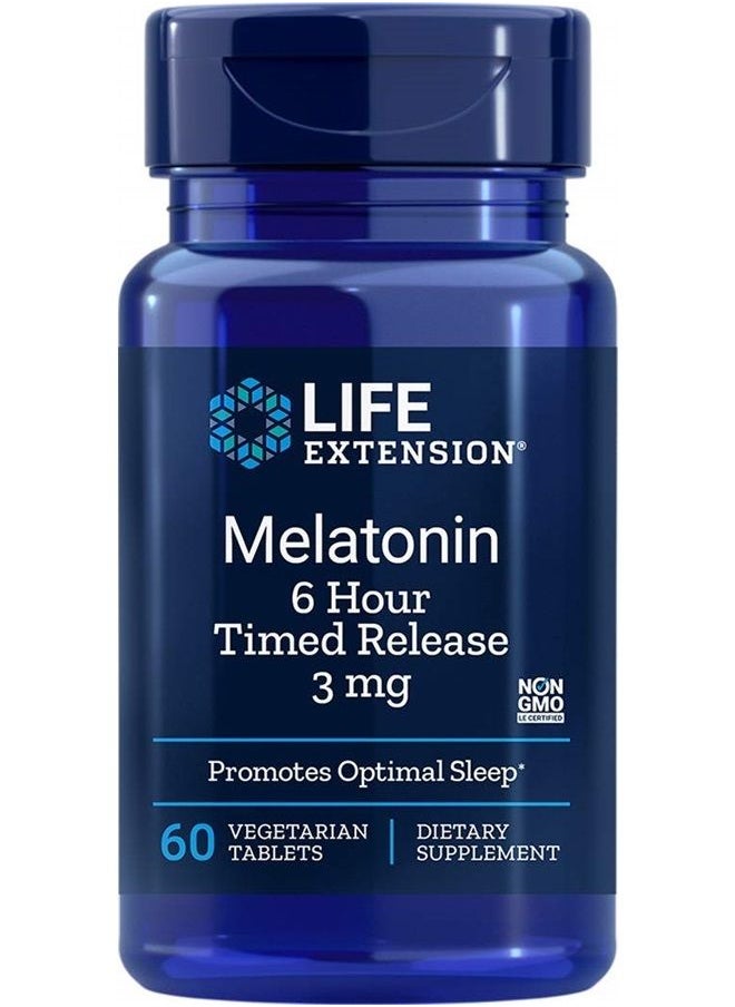 Life Extension Melatonin 6 Hour Time Release 3 Mg 60 Ct Vtabs (Pack of 4) 