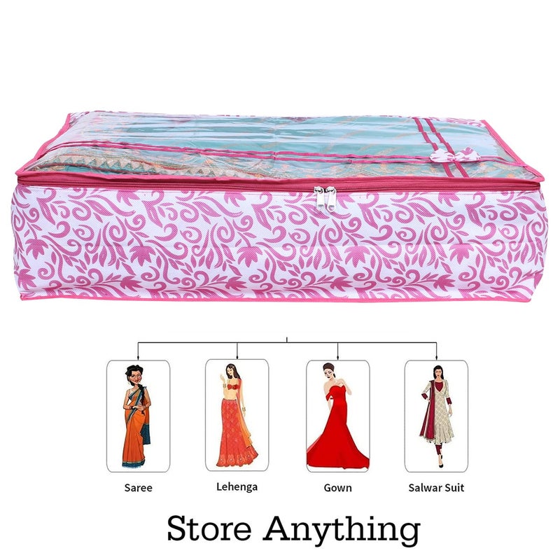 Kuber Industries Lehenga Cover | Non-Woven Gown Cover | Leaf Bow Pattern Garment Cover | Garment Cover with Top Transparent | Large | Pink - Image 2