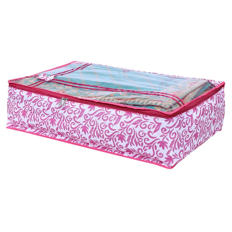 Kuber Industries Lehenga Cover | Non-Woven Gown Cover | Leaf Bow Pattern Garment Cover | Garment Cover with Top Transparent | Large | Pink - Image 1