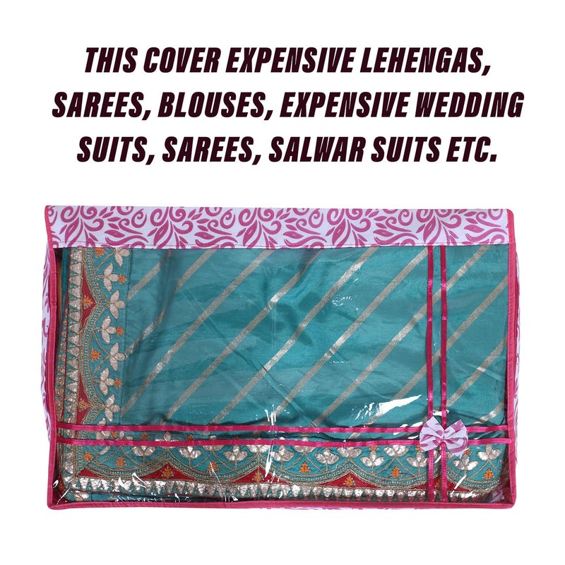 Kuber Industries Lehenga Cover | Non-Woven Gown Cover | Leaf Bow Pattern Garment Cover | Garment Cover with Top Transparent | Large | Pink - Image 4