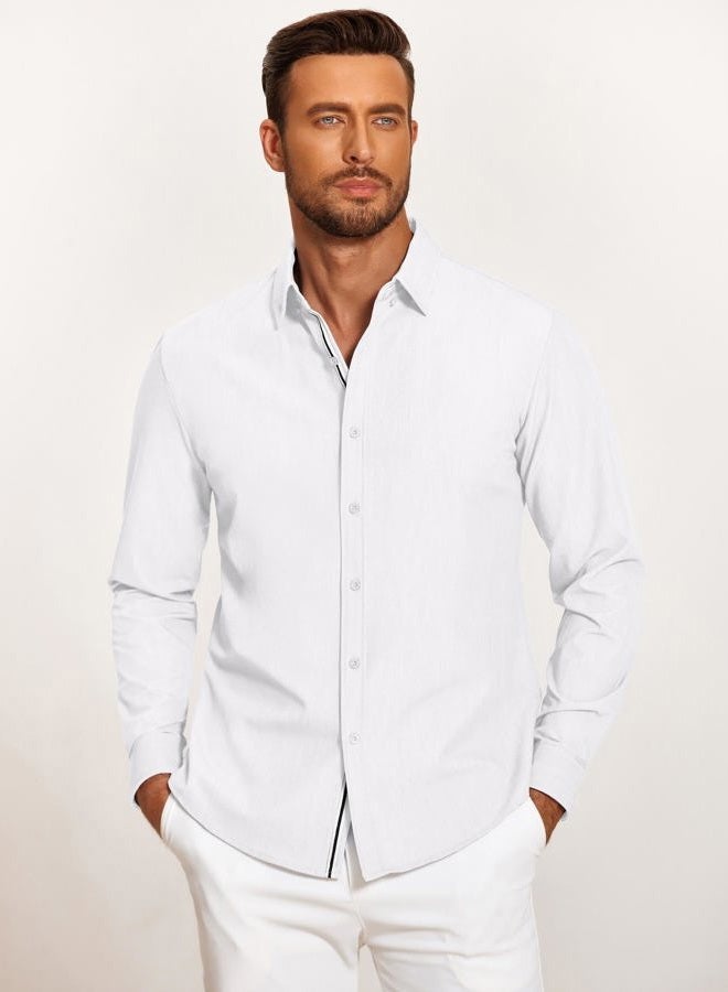 COOFANDY Mens Casual Button Down Shirt Untucked Long Sleeve Stretch Denim Dress Shirt - Image 2