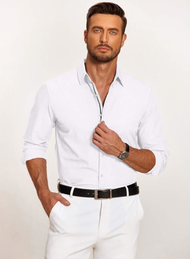 COOFANDY Mens Casual Button Down Shirt Untucked Long Sleeve Stretch Denim Dress Shirt - Image 3