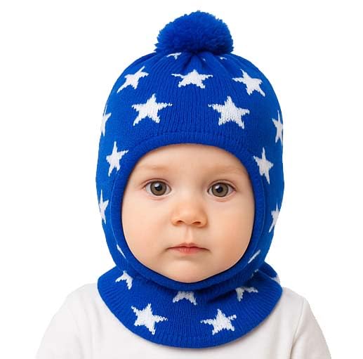 MIKONIKO Baby Boys & Girls Soft Woolen Monkey Cap | Unisex Wool Skull Cap for Infants & Toddlers (6 Months to 12 Months) Blue - Image 1