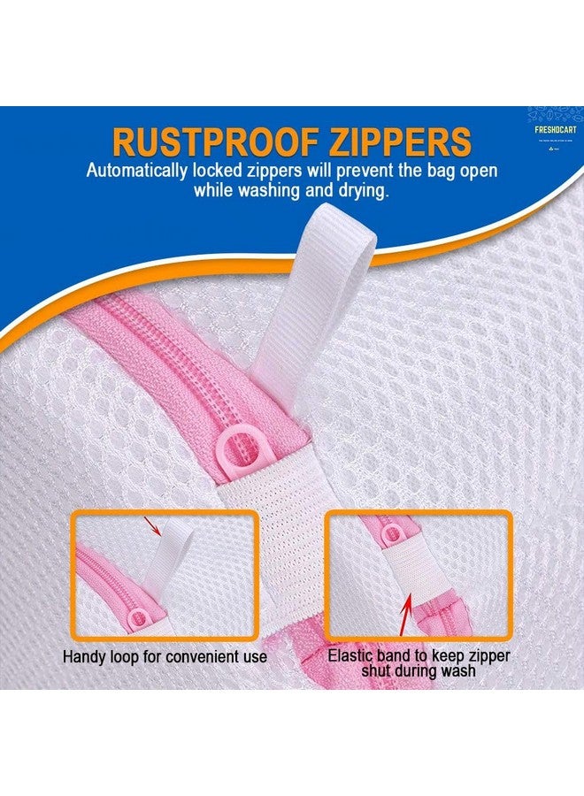 FreshDcart FDCA502 Round cloth washing Laundray bag washing net bag Pouch Mesh Laundry Bag with rust free zipper for Washing bra, socks and underwear (White, Pack of 1) - Image 5