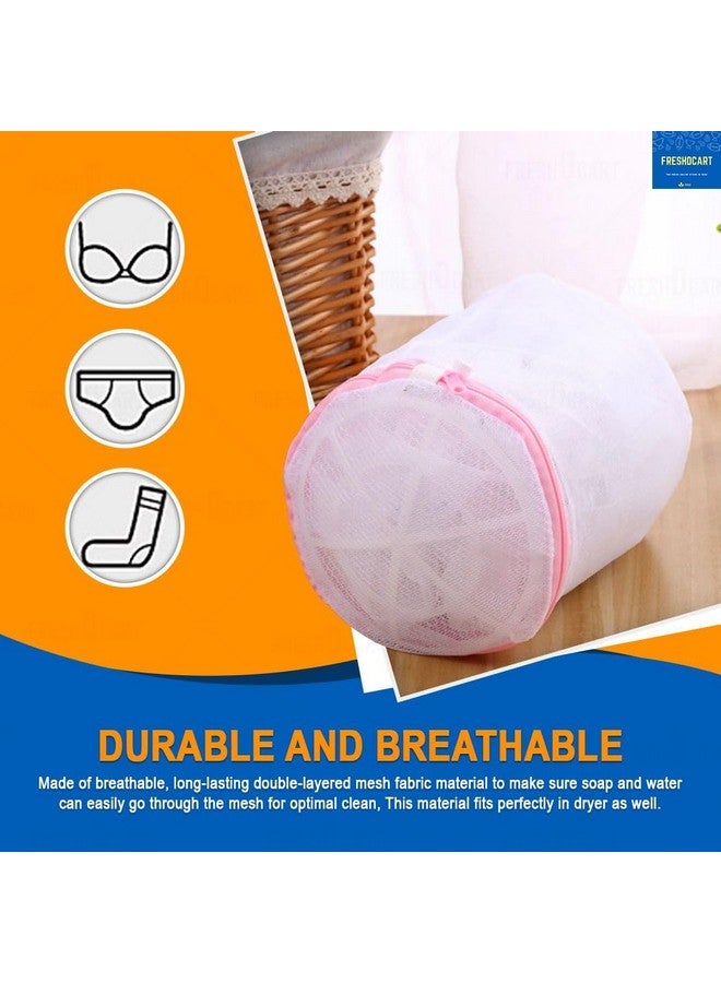 FreshDcart FDCA502 Round cloth washing Laundray bag washing net bag Pouch Mesh Laundry Bag with rust free zipper for Washing bra, socks and underwear (White, Pack of 1) - Image 3