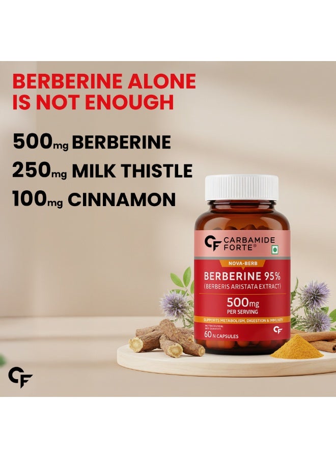 Carbamide Forte Berberis Berberine 95% with Milk Thistle & Cinnamon | Berberine Capsules 500 mg | 60 Veg Capsule - Image 3