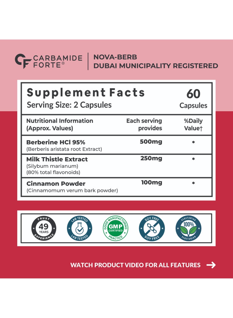 Carbamide Forte Berberis Berberine 95% with Milk Thistle & Cinnamon | Berberine Capsules 500 mg | 60 Veg Capsule - Image 2