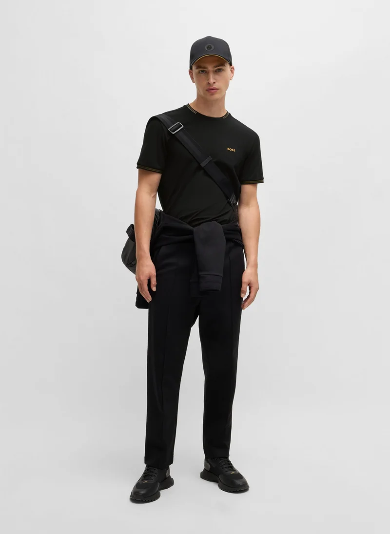 BOSS Stretch-cotton T-shirt with stripes and logo