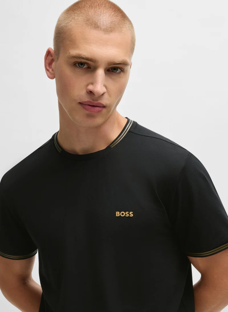 BOSS Stretch-cotton T-shirt with stripes and logo