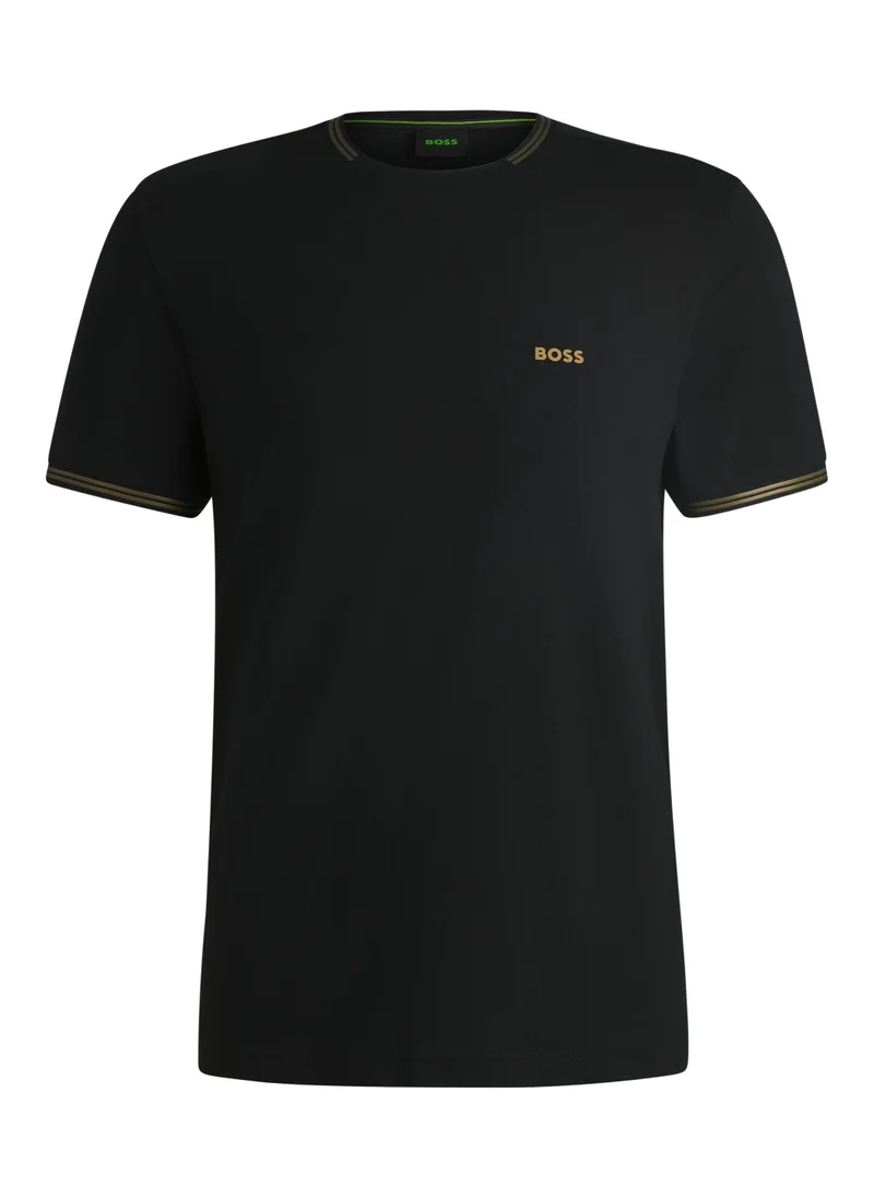 BOSS Stretch-cotton T-shirt with stripes and logo