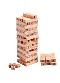 Jambuwala Enterprise Jambuwala Enterprise® Wooden Building Blocks Puzzle 48 Pcs Challenging 4pcs Dice Wooden Blocks Stacking Game Maths, Educational Wooden Tumbling Tower 48 Pcs with 4 Dices Game for Adults & Kids.  - Image 1