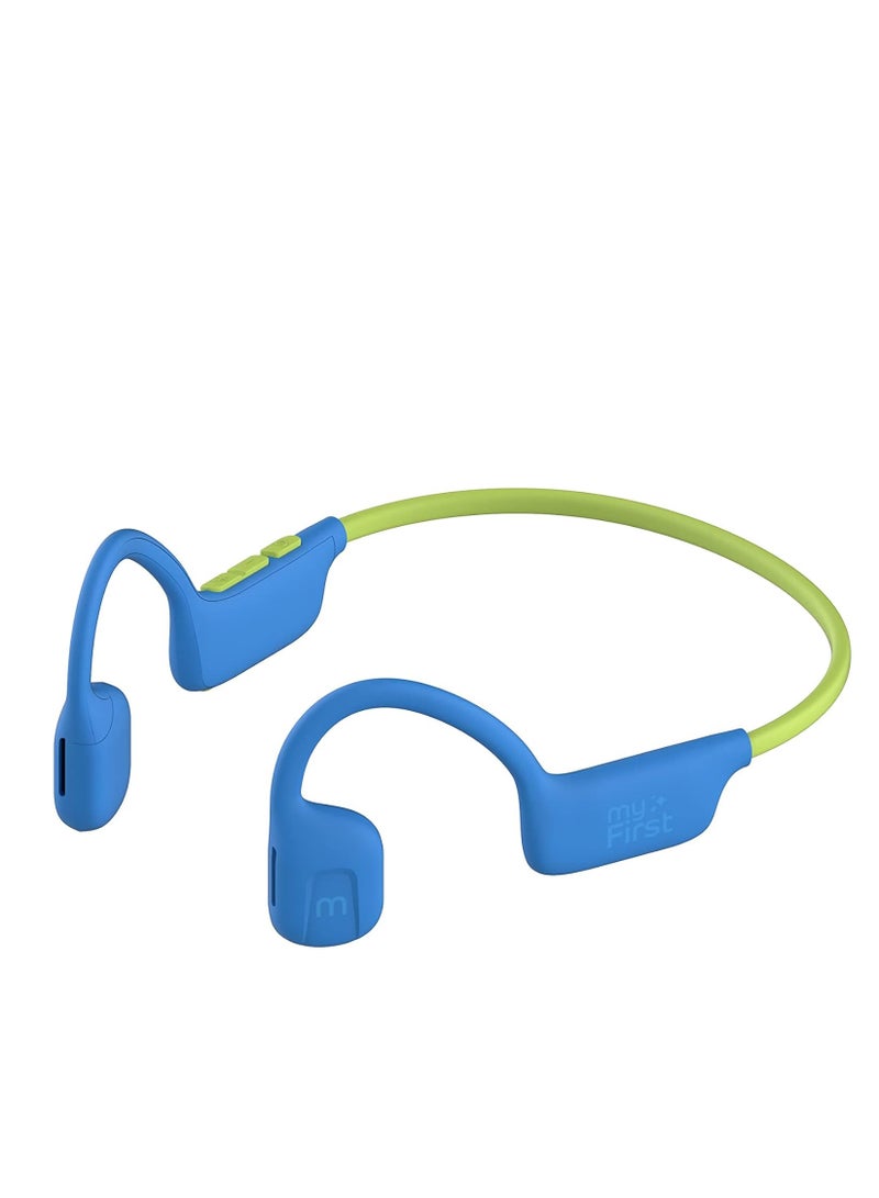 myFirst AirWaves Wireless Headphones | Kids Safe Air Conduction Bluetooth Headphones, 85dB Volume Safe, Open Ear Design, Comfortable, Ultra LightWeight, IPX5, 14 Hrs Playtime - Blue - Image 1