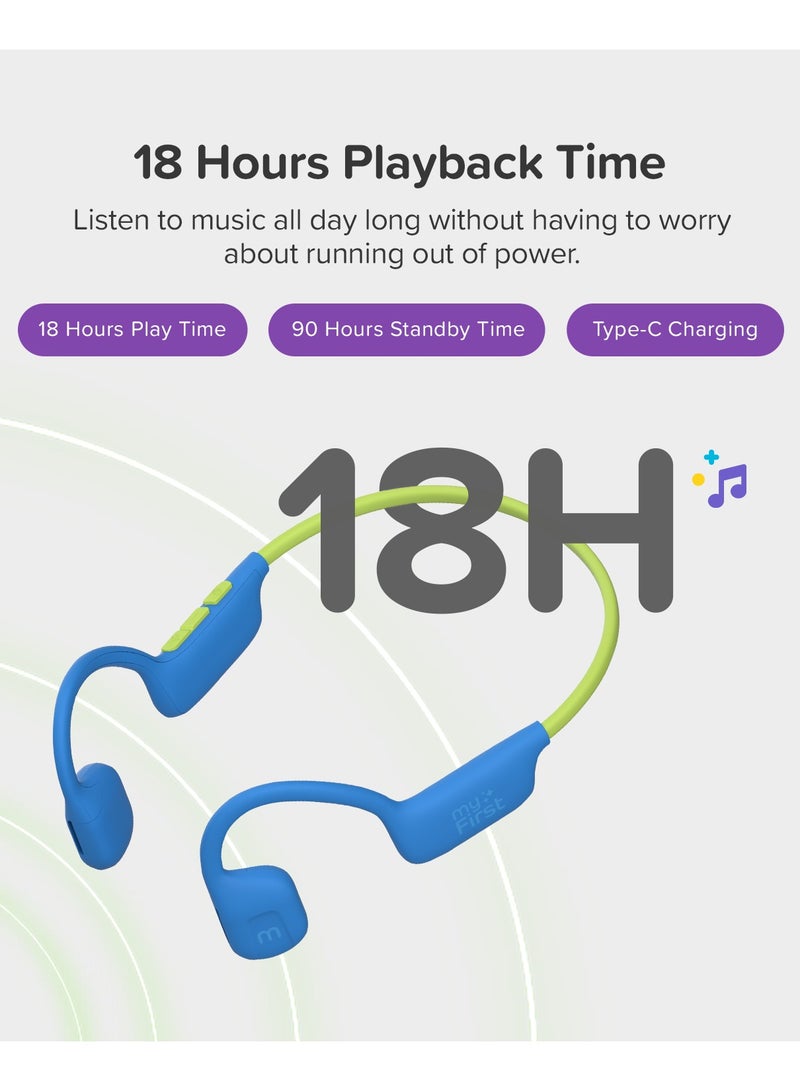 myFirst AirWaves Wireless Headphones | Kids Safe Air Conduction Bluetooth Headphones, 85dB Volume Safe, Open Ear Design, Comfortable, Ultra LightWeight, IPX5, 14 Hrs Playtime - Blue - Image 4