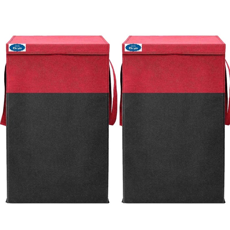 SKYLII 68 L Laundry Basket for Clothes With Lid and Handles Durable and Collapsible Laundry Clothes Toys storage Bag Foldable Laundry Bin for Dirty Clothes Pack of 2 Red Black - Image 1