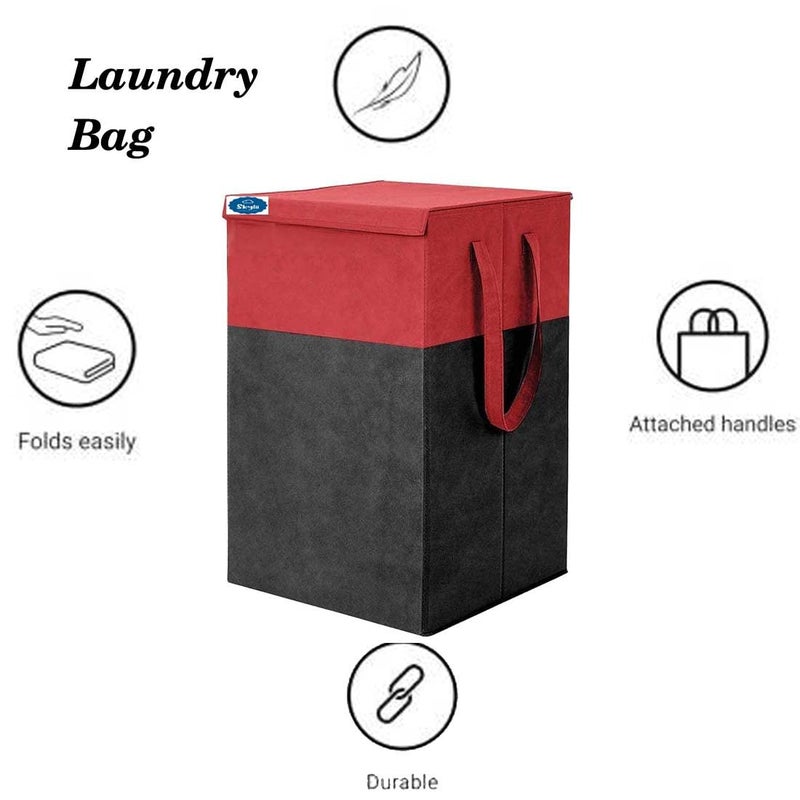 SKYLII 68 L Laundry Basket for Clothes With Lid and Handles Durable and Collapsible Laundry Clothes Toys storage Bag Foldable Laundry Bin for Dirty Clothes Pack of 2 Red Black - Image 4