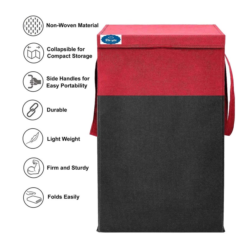 SKYLII 68 L Laundry Basket for Clothes With Lid and Handles Durable and Collapsible Laundry Clothes Toys storage Bag Foldable Laundry Bin for Dirty Clothes Pack of 2 Red Black - Image 3