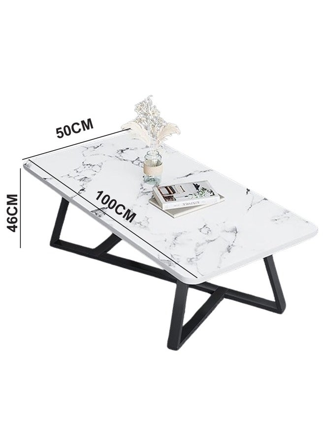NKX - White Marble Stone Top Sleek Design Coffee Table For Modern Living Room Sofa Table 100 CM - Image 1