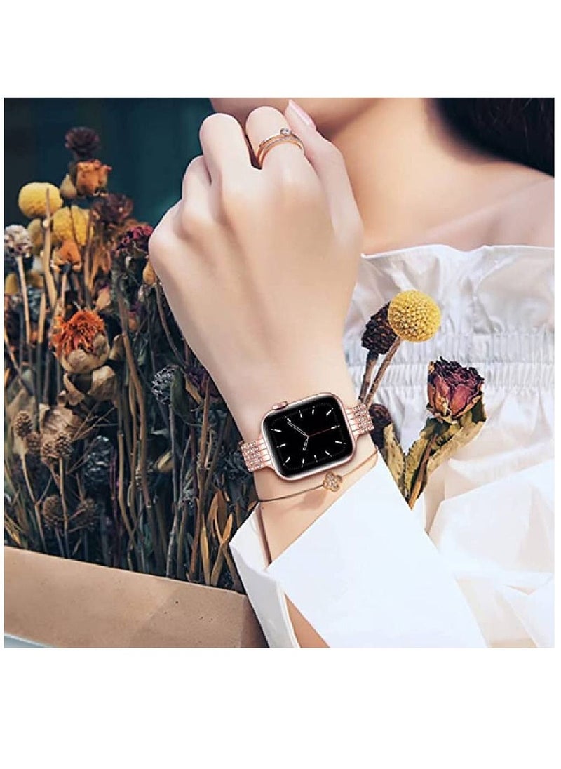 GENNEXT - Women Slim Jewelry Bling Band Diamond Rhinestone Bracelet For Apple Ultra Watch 49mm Rose Pink - Image 1