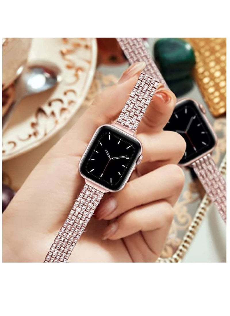GENNEXT - Women Slim Jewelry Bling Band Diamond Rhinestone Bracelet For Apple Ultra Watch 49mm Rose Pink - Image 1