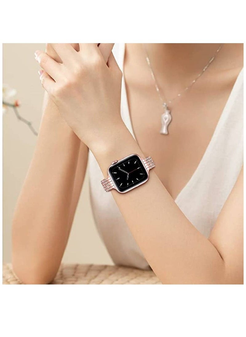 GENNEXT - Women Slim Jewelry Bling Band Diamond Rhinestone Bracelet For Apple Ultra Watch 49mm Rose Pink - Image 1
