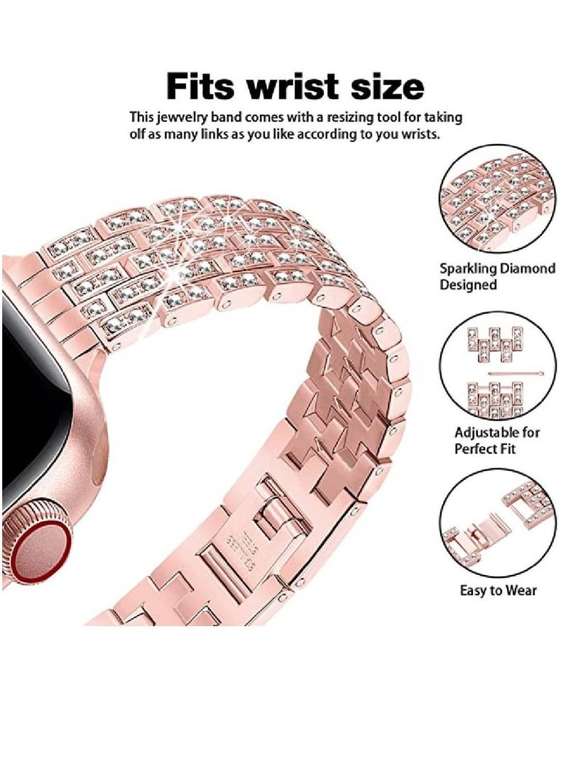 GENNEXT - Women Slim Jewelry Bling Band Diamond Rhinestone Bracelet For Apple Ultra Watch 49mm Rose Pink - Image 1
