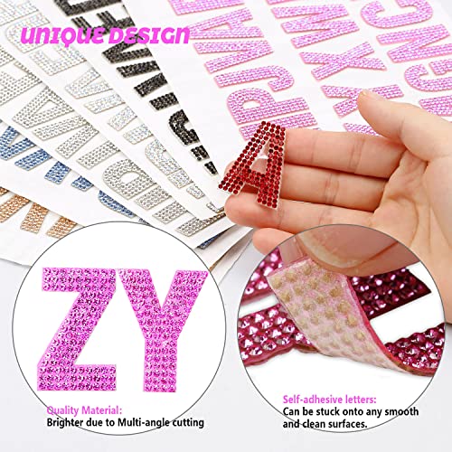 PRATIQUE Glitter Rhinestone Alphabet Letter Stickers, 26 Letters Self-Adhesive Stickers for DIY Art and Craft (Pink) - Image 3