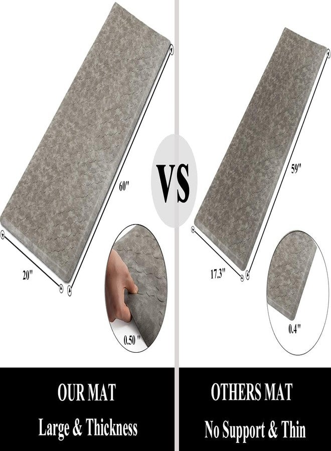 HEBE Kitchen Mat Cushioned Anti Fatigue Comfort Floor Mat 20"x60" Waterproof Non Slip Kitchen Rug Runner Laundry Room Rug Floor Carpet Heavy Duty Comfort Standing Mat Pads,Grey - Image 2
