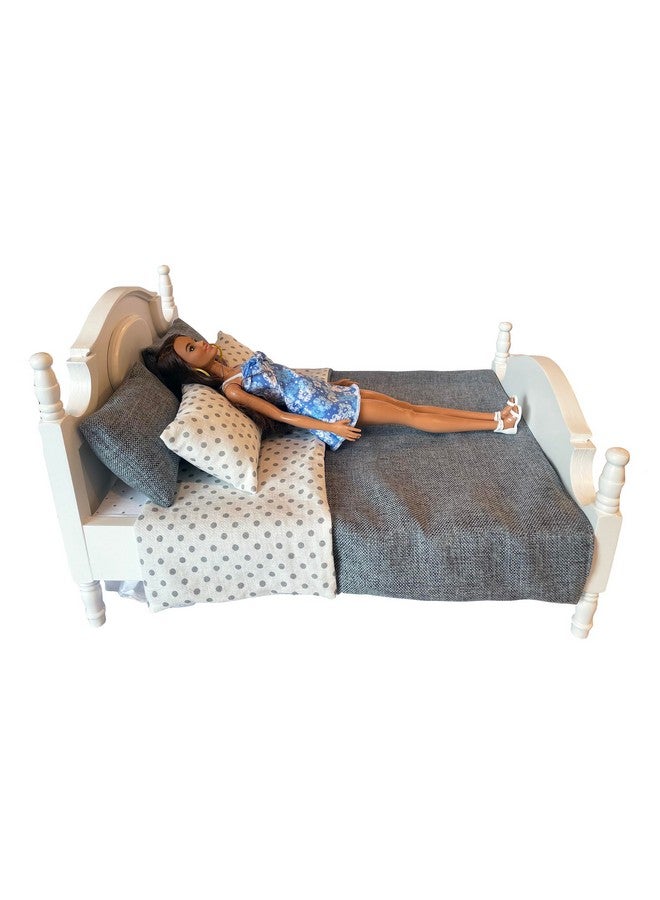 Inusitus Dollhouse Bedding, 5 Piece Set with Comforter & Pillows, Blanket, Realistic Bedroom Accessories for 12 inch Dolls, 1/6 Scale - Image 3