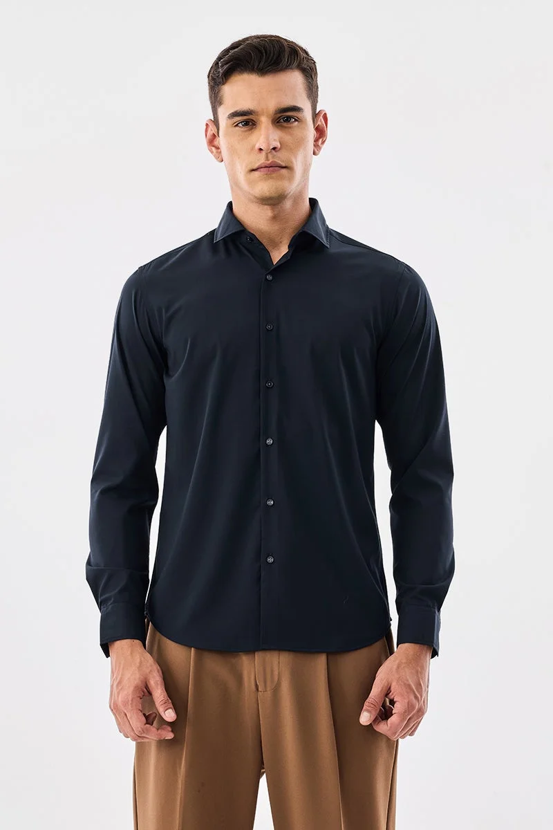 SNITCH Navy Solid Long Sleeve Slim Fit Formal Luxe Shirt