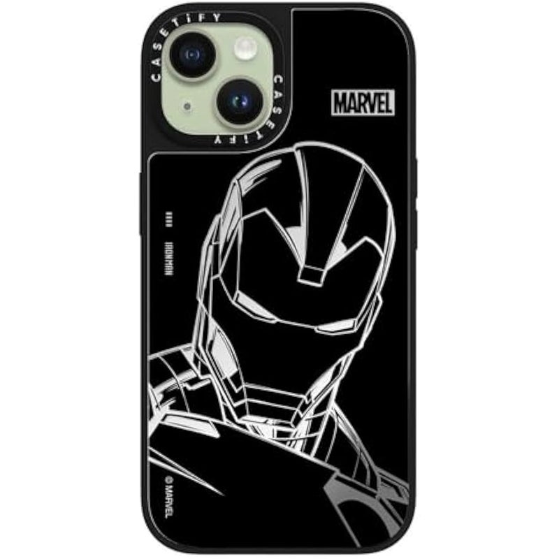 Casetify Mirror iPhone 15 Case 【Iron Man Co-Lab/Reflective / 4.9ft Drop Protection/Compatible with Magsafe】 - Iron Man - Black - Silver on Black - Image 2