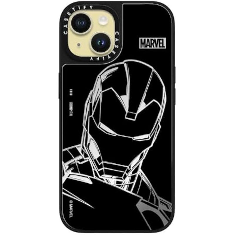 Casetify Mirror iPhone 15 Case 【Iron Man Co-Lab/Reflective / 4.9ft Drop Protection/Compatible with Magsafe】 - Iron Man - Black - Silver on Black - Image 1