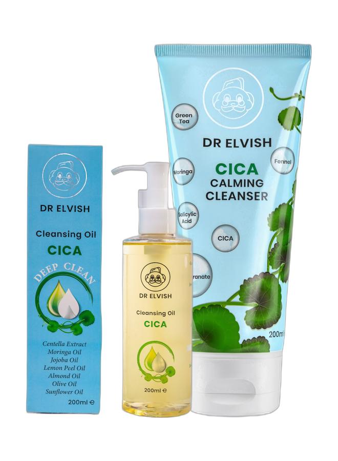 dr elvish Cica Calming Cleanser & Cleansing Oil Set – Deep Pore Clean, Makeup Remover & Acne Soothing Skincare Duo - Image 1