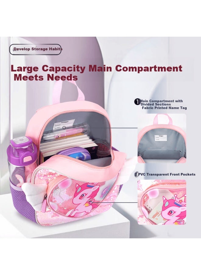 Yome Kindergarten Large Class Backpack Children's Cartoon Cute Double Shoulder Bag School Bag Heart Purple - Image 3