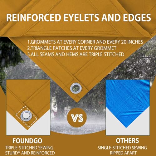 FoundGo 6x8ft Canvas Tarp 22 Mil Tarps 14 oz Canvas Tarpaulin Heavy Duty Cloth Water/UV Resistant Cover with Rustproof Grommets & Ropes for Cars,Roofs,Boats,Camps,Sunshades，Moisture Barrier -Tan - Image 4