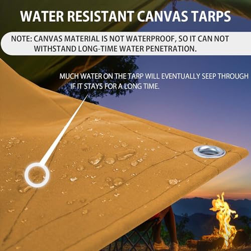 FoundGo 6x8ft Canvas Tarp 22 Mil Tarps 14 oz Canvas Tarpaulin Heavy Duty Cloth Water/UV Resistant Cover with Rustproof Grommets & Ropes for Cars,Roofs,Boats,Camps,Sunshades，Moisture Barrier -Tan - Image 3