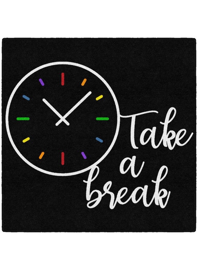 Flagship Carpets Take A Break Childrens Time Clock Classroom Entryway or Home Door Mat or Small Area Rug, 30" x 30", Black - Image 1