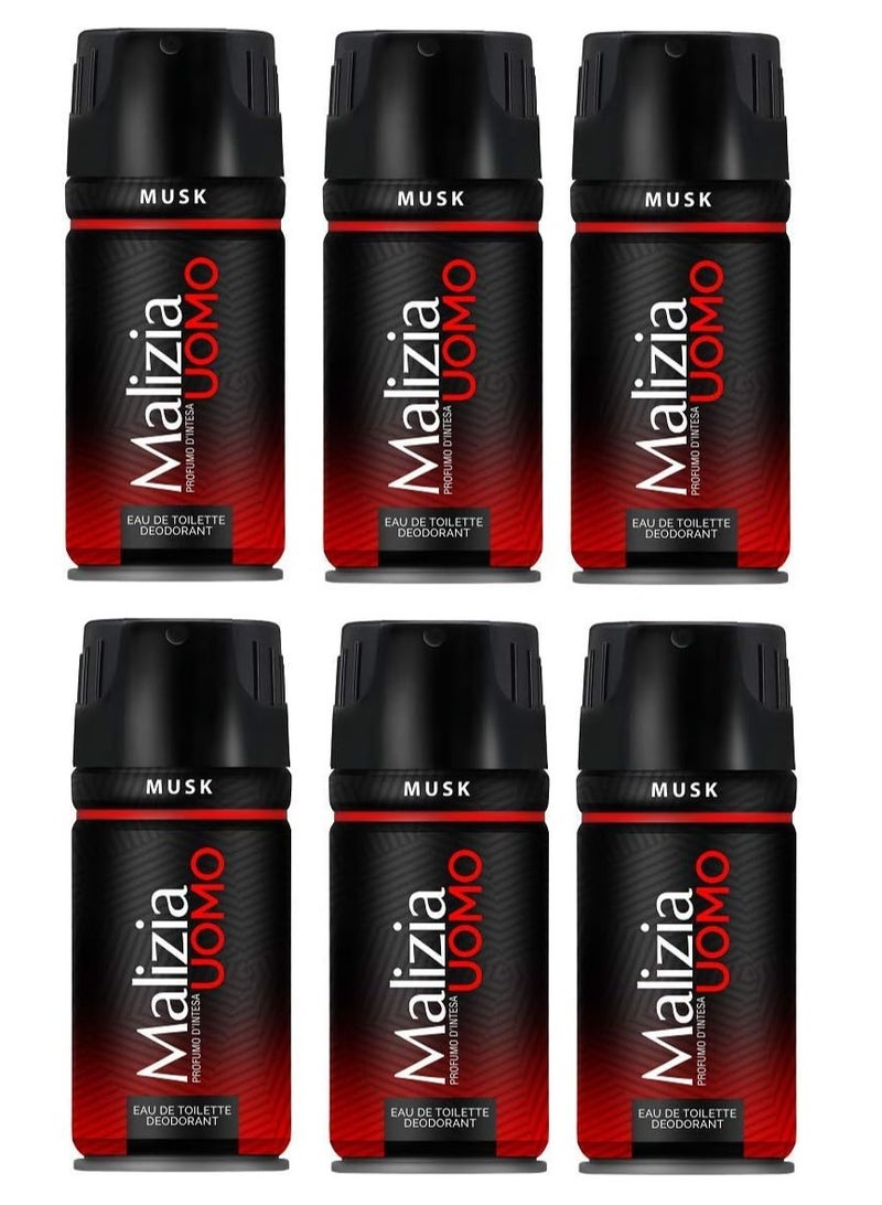 Malizia Musk Deo Deodorant Spray For Men 150ml (Pack of 6) - Image 1
