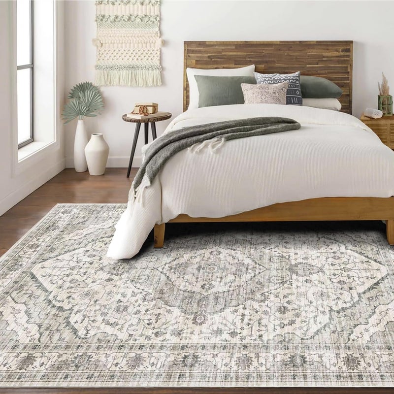 5x8 Area Rugs for Bedroom  Washable Rug 5x8 Rugs Vintage Large Carpet NonSlip Boho Rug for Living Room Dining Room Nursery Area Rugs Print Floor Rug Cream
