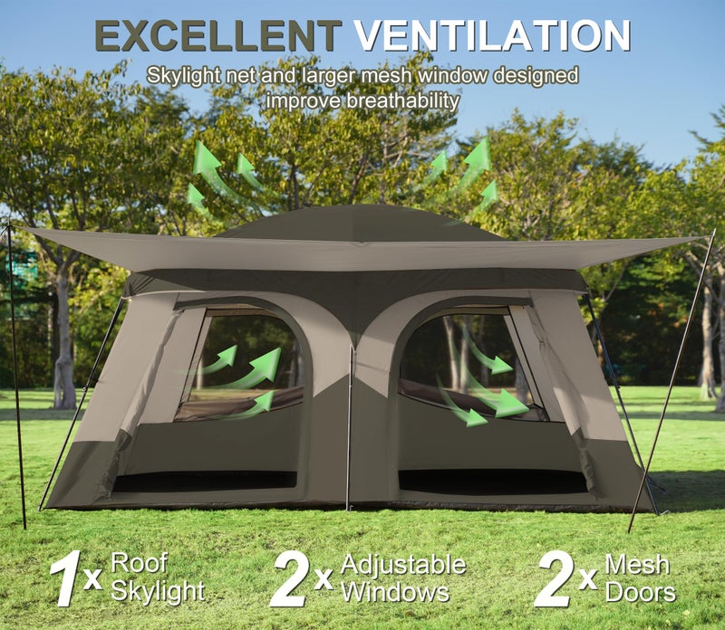 Vidalido Tents，8-10 Person Camping Tent with Extended Vestibule，2 Room Weather Resistant Family Tents，Easy Install Waterproof Outdoor Tent for Camping Hiking（Green） - Image 4