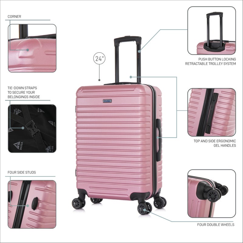 InUSA DEEP Luggage with GEL Handle | Spacious Traveling Suitcases, Travel Suitcase with Dual Spinner Wheels and Studs | 24 Inch Medium Hardside Luggage | Rose Gold - Image 3