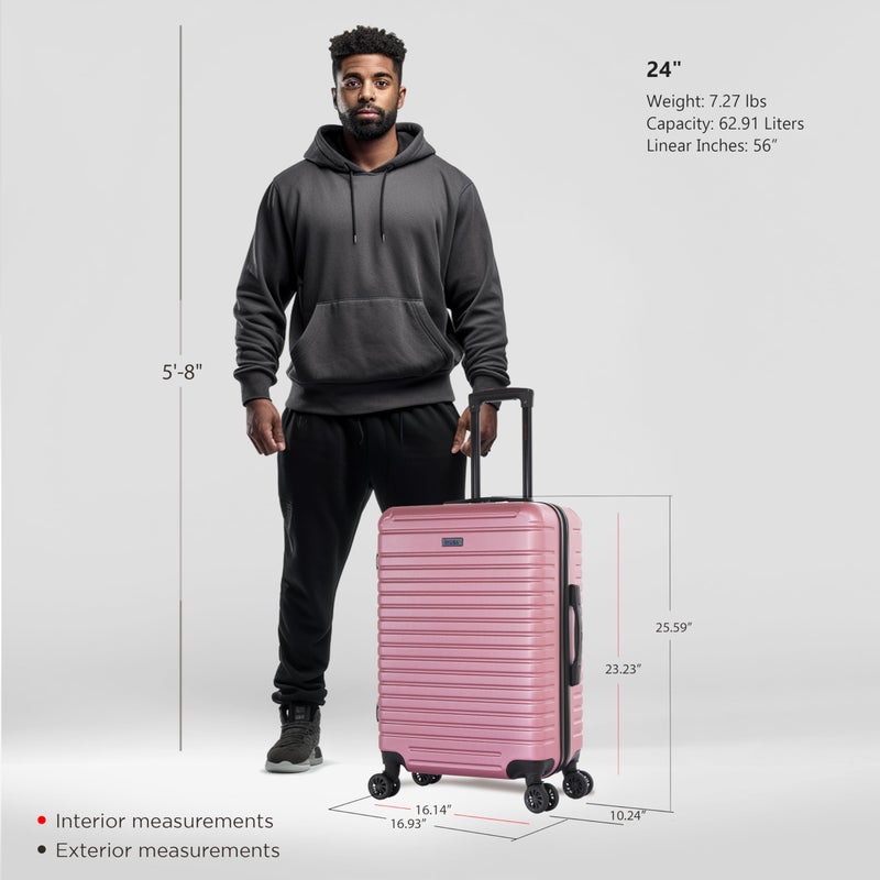 InUSA DEEP Luggage with GEL Handle | Spacious Traveling Suitcases, Travel Suitcase with Dual Spinner Wheels and Studs | 24 Inch Medium Hardside Luggage | Rose Gold - Image 2