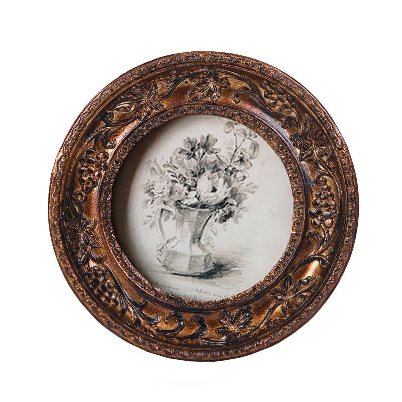 SIKOO Small Vintage 3Ã—3 Round Picture Frame Antique Ornate Mini Photo Frame Vintage Wall Decor, Bronze Gold - Image 1