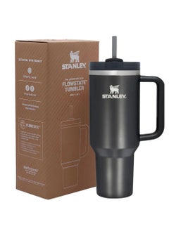 Quencher H2.0 FlowState Vacuum Insulated Tumbler 40oz Black Stainless Steel Travel Mug with Leakproof Lid & Reusable Straw, Double-Walled Design, Keeps Drinks Hot for 7 Hours & Cold for 24 Hours, Durable & Portable, Ideal for On-the-Go Hydration