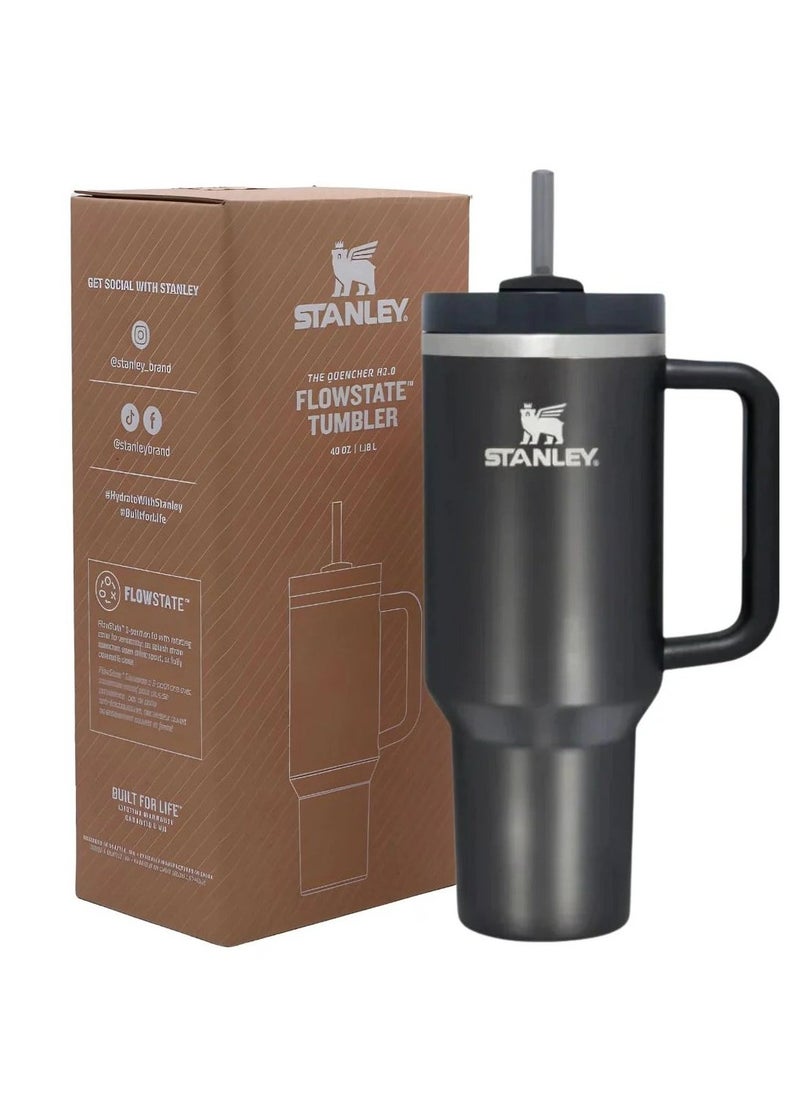 Stanley - Quencher H2.0 FlowState Vacuum Insulated Tumbler 40oz Black Stainless Steel Travel Mug with Leakproof Lid & Reusable Straw, Double-Walled Design, Keeps Drinks Hot for 7 Hours & Cold for 24 Hours, Durable & Portable, Ideal for On-the-Go Hydration - Image 1