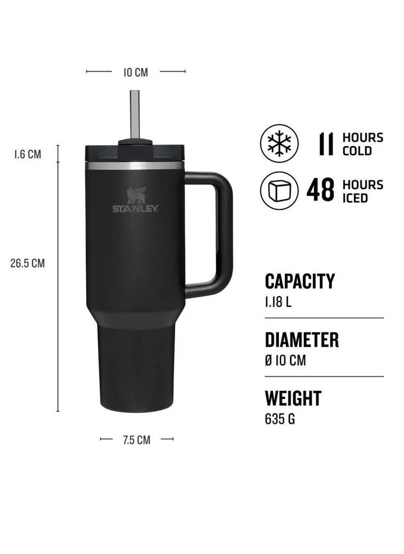 Stanley - Quencher H2.0 FlowState Vacuum Insulated Tumbler 40oz Black Stainless Steel Travel Mug with Leakproof Lid & Reusable Straw, Double-Walled Design, Keeps Drinks Hot for 7 Hours & Cold for 24 Hours, Durable & Portable, Ideal for On-the-Go Hydration - Image 1