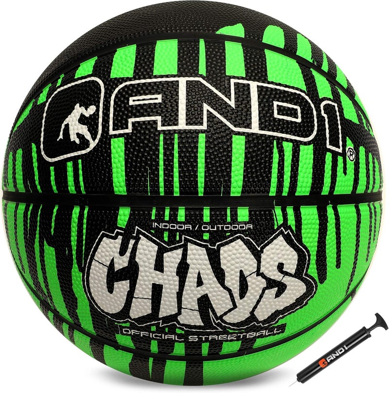 And1 Chaos Basketball: Official Regulation Size 7 (29.5 inches) Rubber - Deep Channel Construction Streetball, Made for Indoor Outdoor Basketball Games - Image 1
